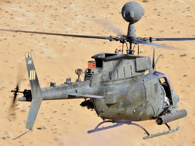 A Task Force Destiny, 101st Combat Aviation Brigade OH-58D Kiowa Warrior helicopter test fires over the Red Desert in southern Afghanistan Jan. 31.