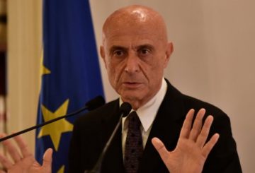 ROME, ITALY - FEBRUARY 01: Italian Interior Minister, Marco Minniti speaks during a press conference after signing an agreement with representatives of associations of Islamic Communities in Italy to strengthen the dialogue and cooperation against religious extremism, in Rome, Italy on February 01, 2017. (Photo by Alvaro Padilla/Anadolu Agency/Getty Images)