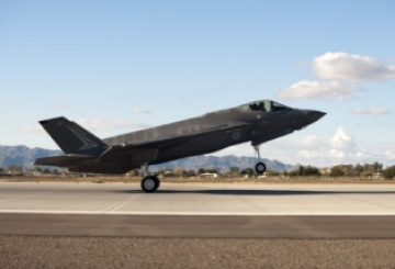 The first Royal Australian Air Force F-35A Lightning II jet arrived at Luke Air Force Base Dec. 18, 2014. The jet’s arrival marks the first international partner F-35 to arrive for training at Luke. (U.S. Air Force photo by Staff Sgt. Staci Miller)