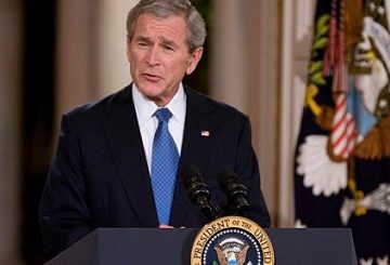 George W Bush...President George W. Bush, delivers his farewell address to the nation, from the East Room of the White House, defending his tenure and arguing that he followed his conscience and always acted in the best interests of the nation, Thursday, Jan. 15, 2009, in Washington. (AP Photo/Manuel Balce Ceneta)