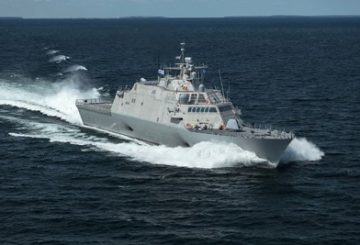 The future USS Little Rock (LCS 9), the fifth Freedom-variant LCS delivered to the U.S. Navy, underway during Acceptance Trials in Lake Michigan on August 25, 2017. (PRNewsfoto/Lockheed Martin)