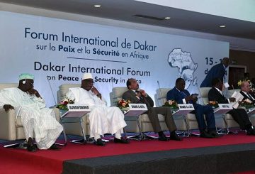 The presidium of International Forum on Peace and Security in Africa is seen in Dakar on December 16, 2014. AFP PHOTO / SEYLLOU (Photo credit should read SEYLLOU/AFP/Getty Images)