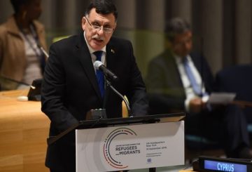 Fayez Mustafa al-Sarraj, Chairman of the Presidential Council of Libya and prime minister of the Government of National Accord of Libya, speaks during the High-level plenary meeting on addressing large movements of refugees and migrants in the Trusteeship Council Chamber during the 71st session of the United Nations in New York September 19, 2016. A summit to address the biggest refugee crisis since World War II opens at the United Nations on Monday, overshadowed by the ongoing war in Syria and faltering US-Russian efforts to halt the fighting. World leaders will adopt a political declaration at the first-ever summit on refugees and migrants that human rights groups have already dismissed as falling short of the needed international response. / AFP PHOTO / TIMOTHY A. CLARY