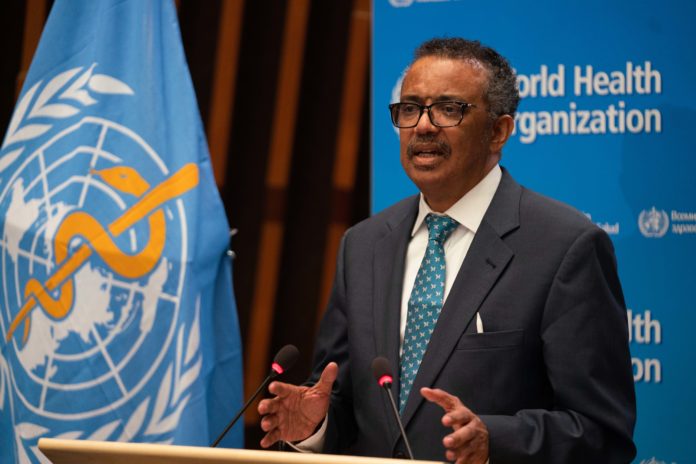 BRUSSELS, May 18, 2020 World Health Organization (WHO) Director-General Tedros Adhanom Ghebreyesus speaks at the 73rd World Health Assembly (WHA) at the WHO headquarters in Geneva, Switzerland, May 18, 2020. Due to the current COVID-19 pandemic, the 73rd session of the World Health Assembly, scheduled from May 18 to 19, was held virtually. (WHOHandout via Xinhua) (Credit Image: © Xinhua via ZUMA Wire)