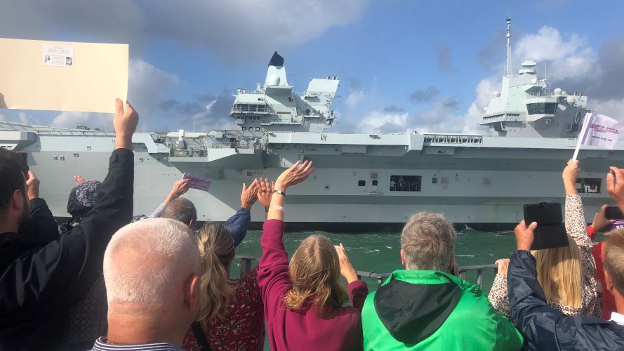 Crowds saying goodbye to HMS Queen Elizabeth as she departs for the USA 07092022 CREDIT BFBS